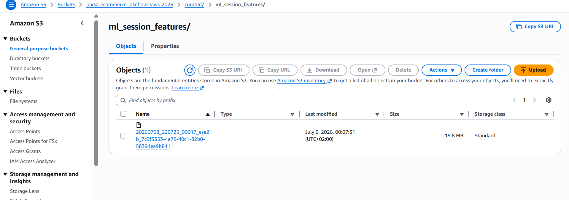 Curated ML-ready Parquet-Output, materialisiert in Amazon S3.
